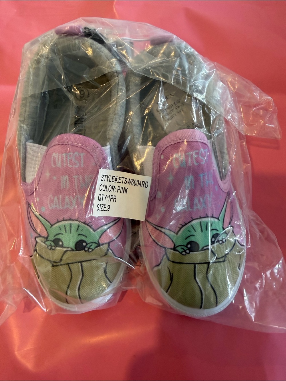 Baby Yoda Pink Slip-On Kids One Piece Shoes - Cute Galaxy